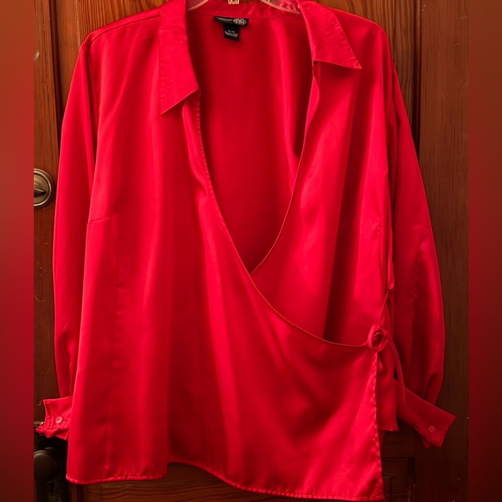 Chic Red Wrap Blouse